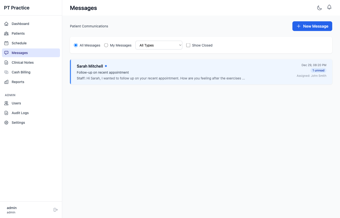 Staff Messaging Inbox